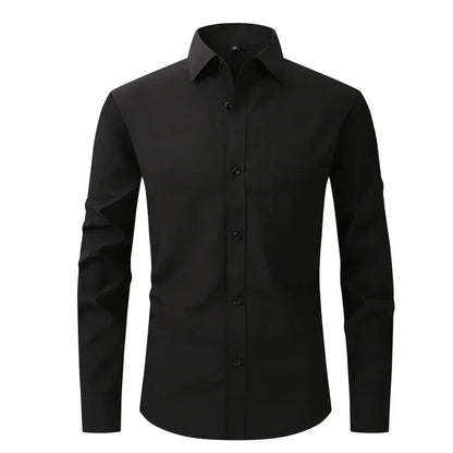 2024 Anti-Wrinkle Stretch Slim Elasticity Fit Male Dress Business Basic Long Sleeved Men Social Formal Shirt USA SIZE S-2XL