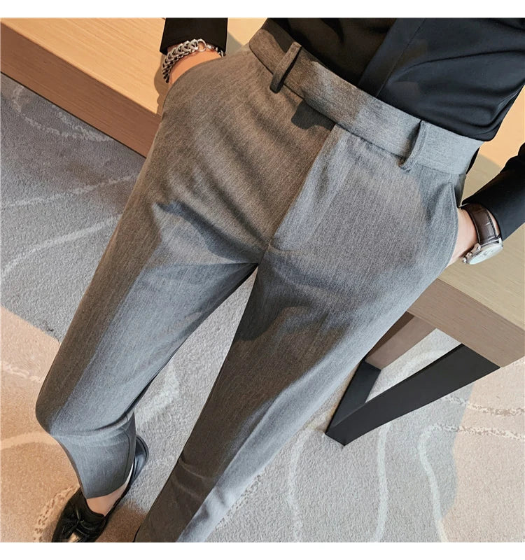 British Style Striped Slim Fit Suit Pant Men Business Casual Simple Dress Pants High Quality Social Wedding Party Trousers 38-28