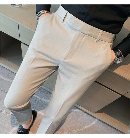 British Style Striped Slim Fit Suit Pant Men Business Casual Simple Dress Pants High Quality Social Wedding Party Trousers 38-28