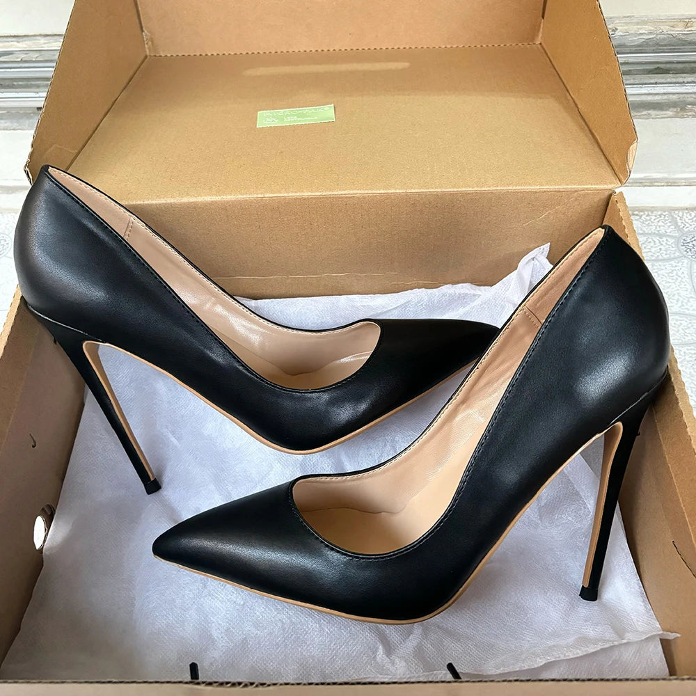 2025 New Arrival Matte Black Sexy 12cm 10cm Woman High Heels Pointed Toe Shallow Stilettos Pumps Work Ladies Dress Shoes