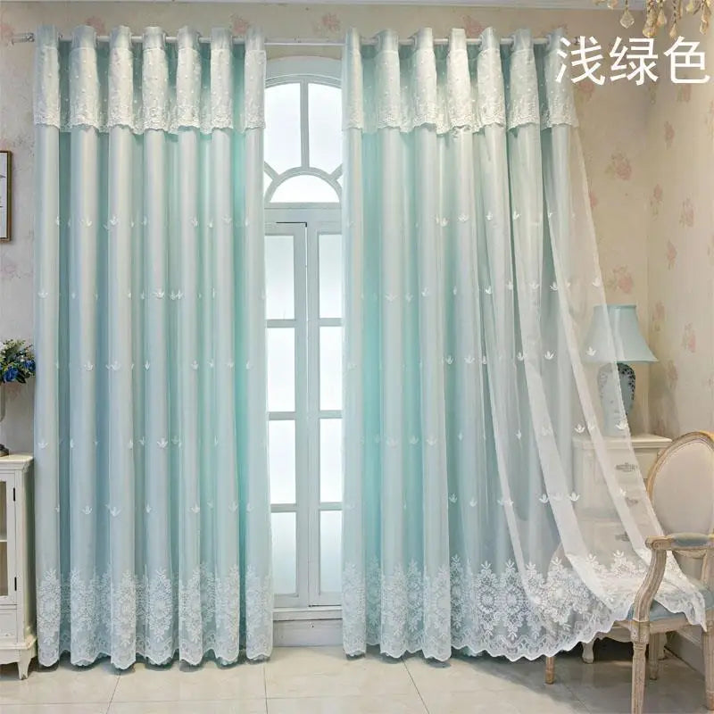 1 Panel 140cm Width Semi Blackout Curtain for Living Room Bedroom Girl Princess Style Double Layer Curtain