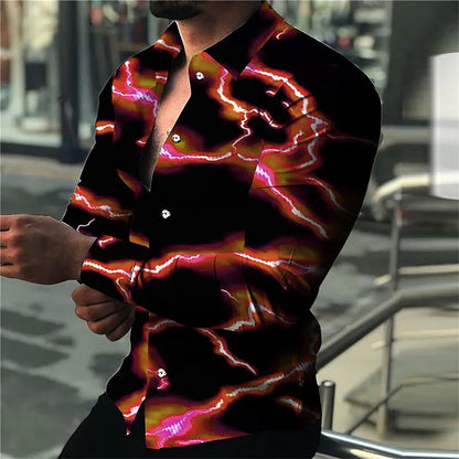 2023 Men's Lightning Series Personalized, Fashionable, Casual, Soft and Comfortable Lapel Large Size Long-Sleeved Shirt