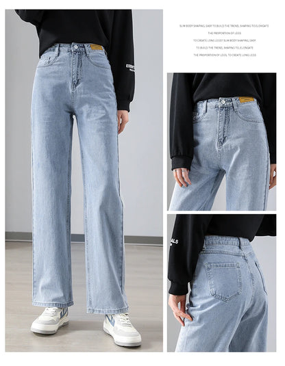 New Arrivals White Blue Denim Jeans For Women Straight Wide Leg Female Long Pants High Quality Trousers Four Season Mop Pants