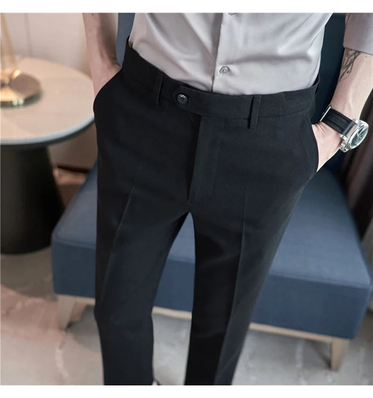 Men Suit Pants 2024 Spring Korean Style Business CasualStraight Dress Pants for Solid Slim Fit Men Formal Trousers Mens Clothing