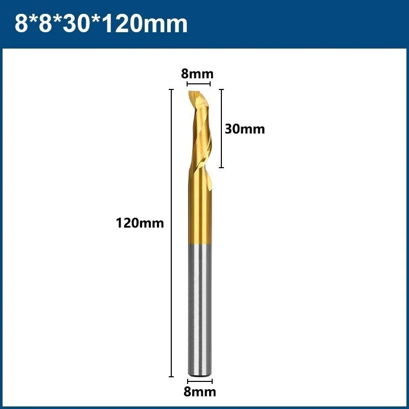 XCAN  Aluminum Spiral End Mill 8mm Shank HSS Milling Cutter Single Flute CNC Router Bit TiN Coated End Mill for Wood Cutting