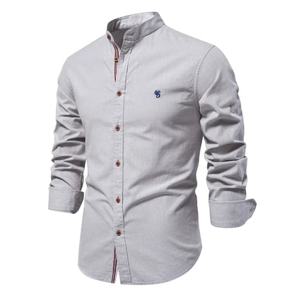 New 100% Cotton Linen Shirt Men Solid Color Embroidery Brand Shirts Blouses High Quality Long Sleeve Button Down Casual Tops