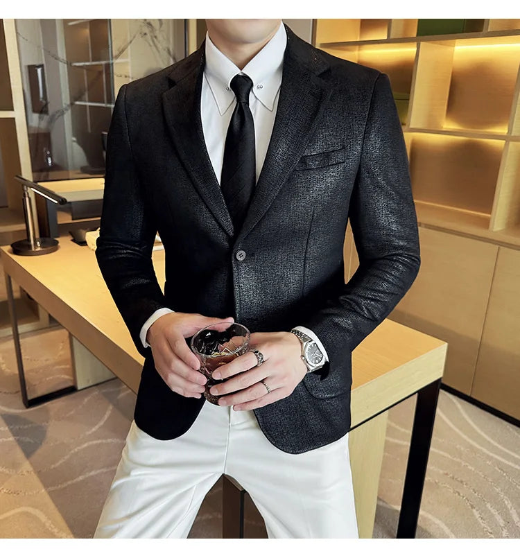 Suede Blazer Men's Fashionable Slim Fit Suit Jacket High-quality Single Breasted Business Dress Formal Jacket Blazer Hombre