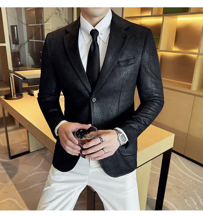 Suede Blazer Men's Fashionable Slim Fit Suit Jacket High-quality Single Breasted Business Dress Formal Jacket Blazer Hombre