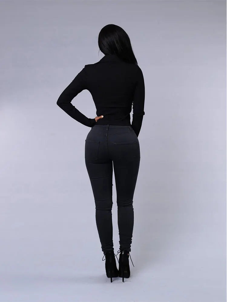 New Spring Summer Elastic Trousers Black and White Ripped Jeans Fashion Sexy Skinny Denim Pencil Pants S-3XL Drop Shipping