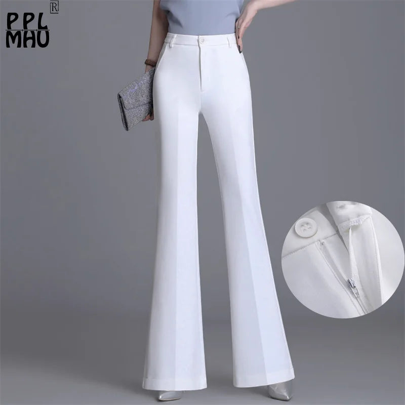 2024 Summer Thin Wide Leg Bell Bottom Pants Womens High Waist Classic Suit Trousers Office Fashion Slim White Flare Pantalones