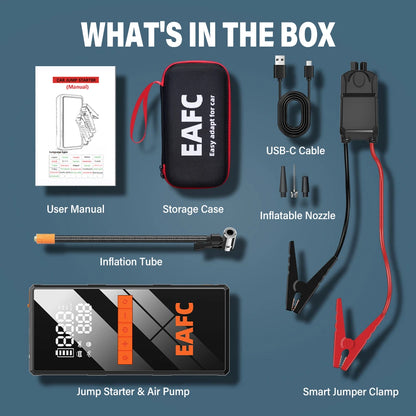 Démarreur de saut de voiture 12V 4 en 1, pompe de gonflage de pneus sans fil, compresseur d'air, batterie portable, démarrage, charge rapide