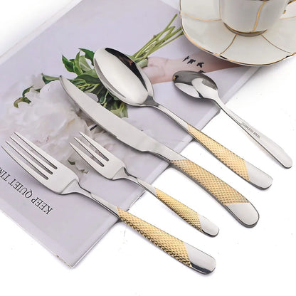 AJOYOUS 30Pcs Dinnerware Set Steak Knives Fork Tea Spoon Cutlery Set Stainless Steel Western Flatware Kitchen Tableware