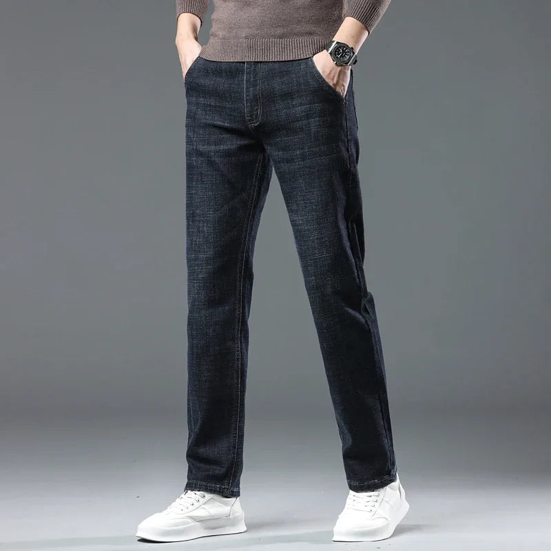 2024 New Straight Baggy Jeans Ultra-thin Comfortable Business Male Trousers Casual Blue Black Classic Denim Pants