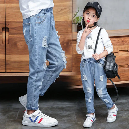 Fashion Children Denim Trousers Teenager Ripped Jeans Kids Hole Pants Casual Kids Clothes For Spring Autumn Hot Boys Girls Jeans