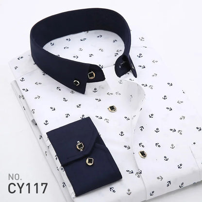 Quality Long Sleeve Mens Floral Plaid Casual Shirts Regular Fit Thin Summer Light Weight Social Work Business Dress Shirt