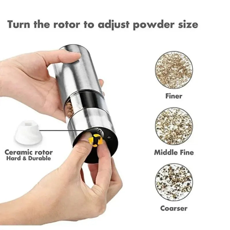 1PC Stainless Steel Electric Pepper Grinder Spices Sea Salt Kitchen Outdoor Barbecue Seasoning Coarser Adjustment Cooking Tools