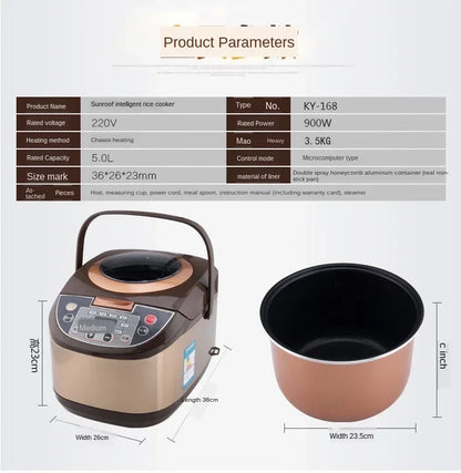 Electric Rice Cooker 5L Timing Reservation Food Heating Pressure Cooking Steamer 2-8 People Soup Stew Pot Cake 24H EU US