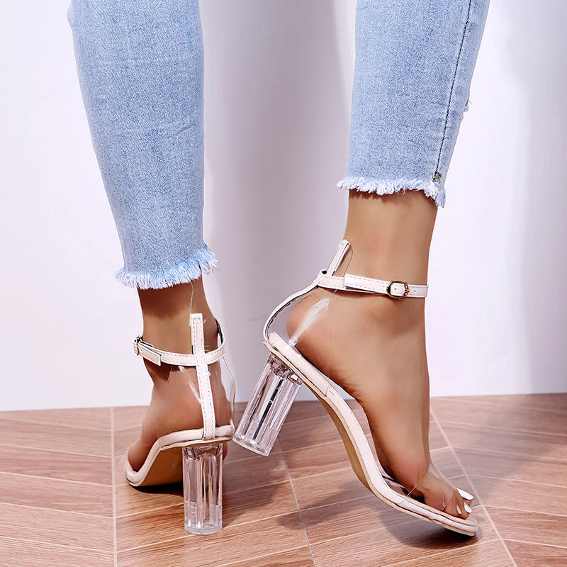 2023 PVC Sandals Crystal Open Toed High Heels Women Transparent Heel Shoes Sandale Femme Sandalias Mujer Plus Size 42