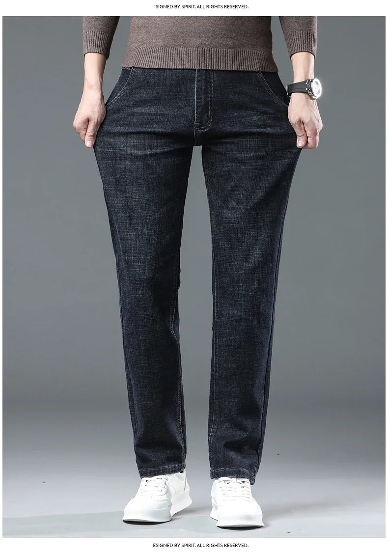 2024 New Straight Baggy Jeans Ultra-thin Comfortable Business Male Trousers Casual Blue Black Classic Denim Pants