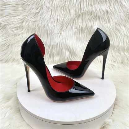 Fashion New Trend Female Pumps Black Leather Side Empty Pointed Toe Female High Heel Sexy Party Shoes Ladies Dress Stiletto Pump