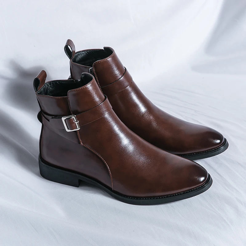 2024 high-quality new ankle boots with side zipper brown black classic business casual party personalized buckle men's shoes