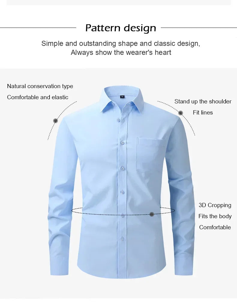 US Size Elastic Shirt New Men's Business and Leisure Long Sleeved Shirt Slim Fit Professional Dress Best-selling Seasonal Style