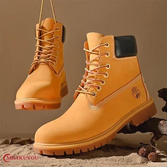 Boots Men High Top Boots High Quality Women Leather Shoes Fashion Outdoor Sneakers Men Lace Up Non-Slip Ankle Boots for Couple