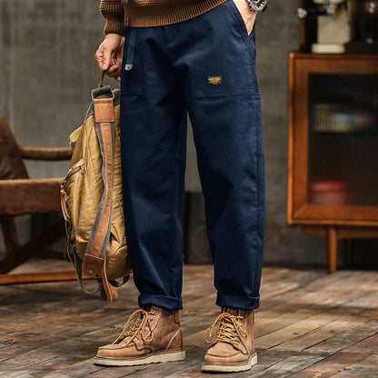 HIQOR Mens Clothing Spring Autumn Cargo Pants Man Cotton Casual Loose Trouser Belt Mid Waist Joggers Male Straight Baggy Pants