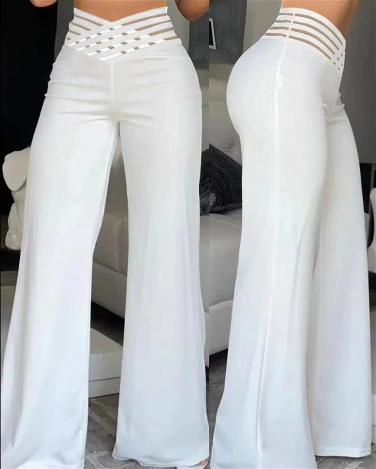 High Waist Hollow Out Pant Women Spring Summer Solid Retro Boot Cut Pants Korean Baggy Y2K Trousers Female Casual Outfit Clothes