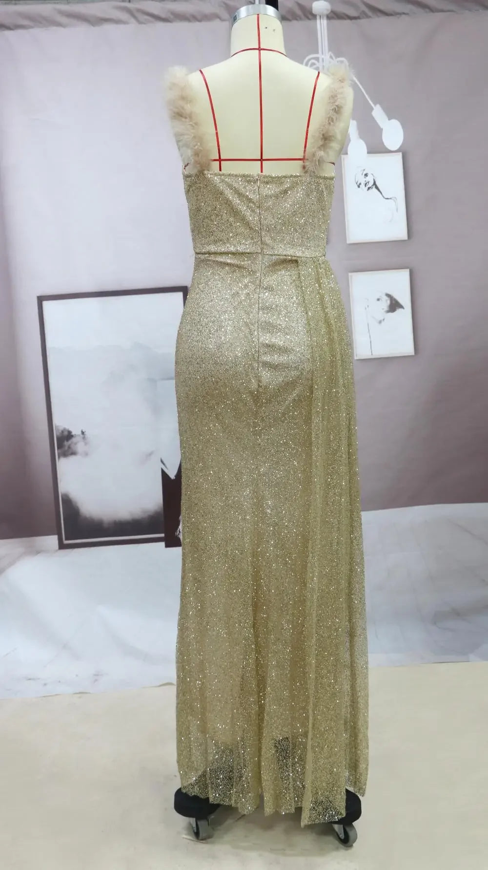 Spring Summer Formal Party Long Evening Dress with Split V-Neck Bronzing Bridesmaid Gold Color Gowns Dresses Women Dress vestido