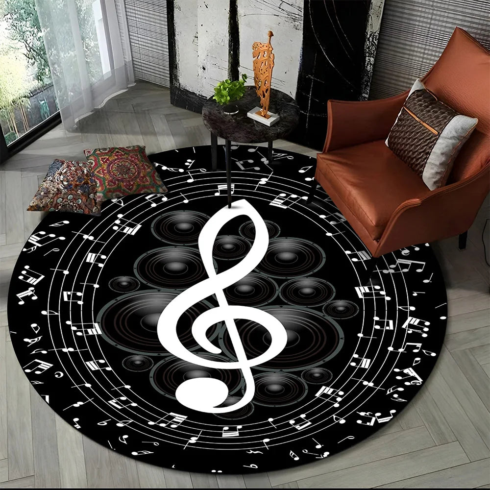 Piano Black White Key Music Symbol Area Rug,Round Carpet Rug for Living Room Bedroom Sofa Foot Pad Decor Non-slip Floor Mat Gift