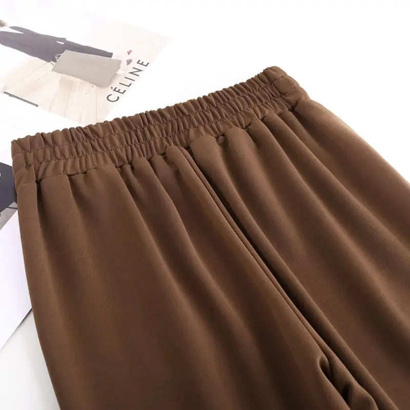 Summer Fashion Elegant Solid Color Commute High Waist Pants Office Lady Casual Elastic Spliced Flare Trousers Women's Clothing