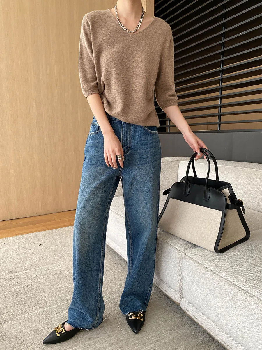 [LANMREM] Rough Edge Design Jeans Women High Waist Straight Wide Leg Denim Trousers Office Lady Clothing 2025 Autumn New 26C168