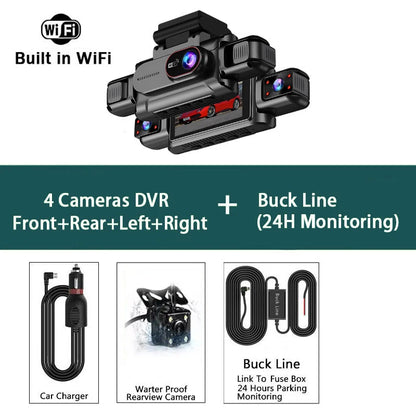 Caméra embarquée 4 canaux Wifi Full HD1080P DVR de voiture 4 caméras Caméra embarquée Enregistreur vidéo Super vision nocturne Boîte noire Cabine 4 objectifs caméra