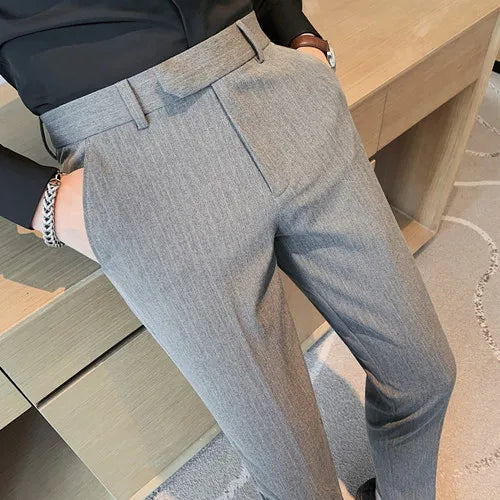 British Style Striped Slim Fit Suit Pant Men Business Casual Simple Dress Pants High Quality Social Wedding Party Trousers 38-28