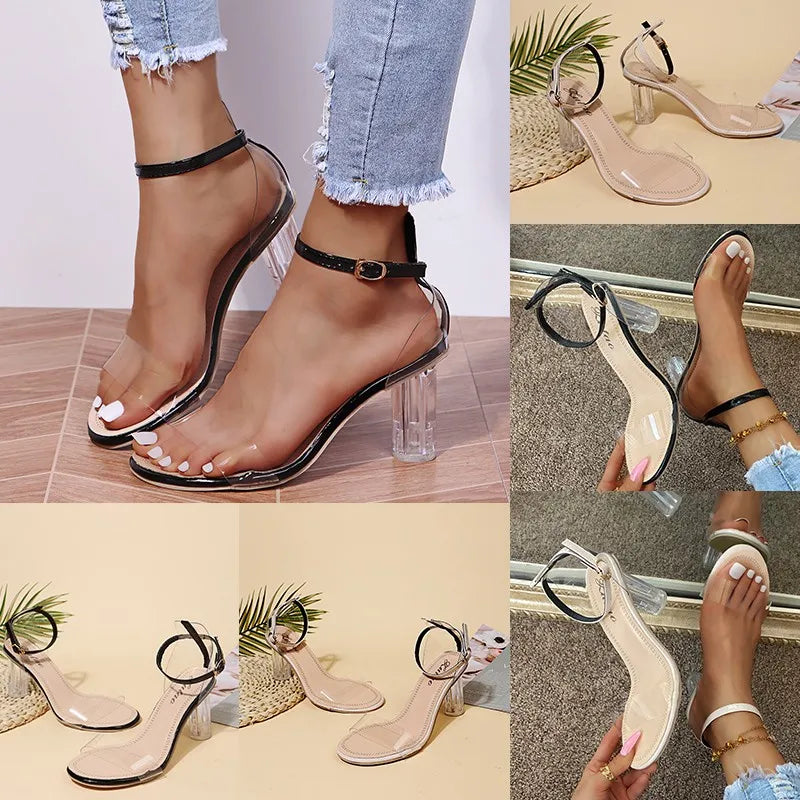 2023 PVC Sandals Crystal Open Toed High Heels Women Transparent Heel Shoes Sandale Femme Sandalias Mujer Plus Size 42