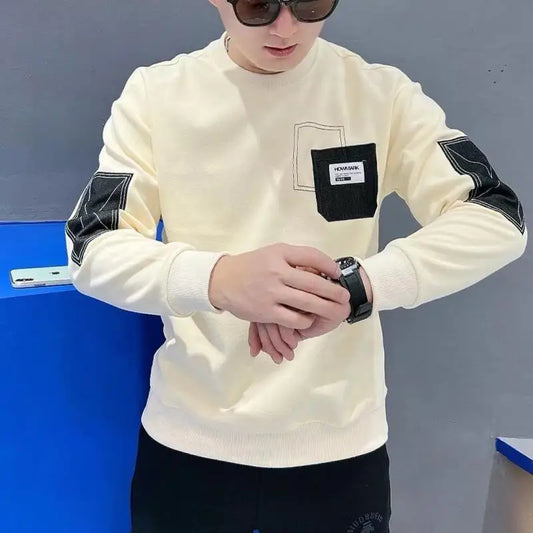 Fashion Brand Men's Autumn Winter Hoodie Printed Round Neck Contrasting Color Fashion Sports Korean Version Trendy Handsome