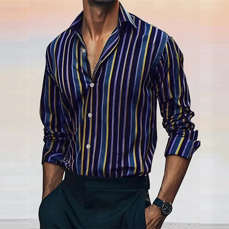 Fashion men's striped shirt stylish casual outdoor long sleeve lapel button soft and comfortable material new hot sale plus size