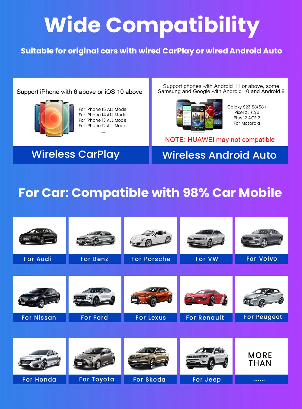 Dongle CarPlay sans fil 2 en 1 et adaptateur sans fil Android Auto, WiFi 5Ghz type-c/USB Plug Play, mise à jour OTA CarPlay sans fil, 2026