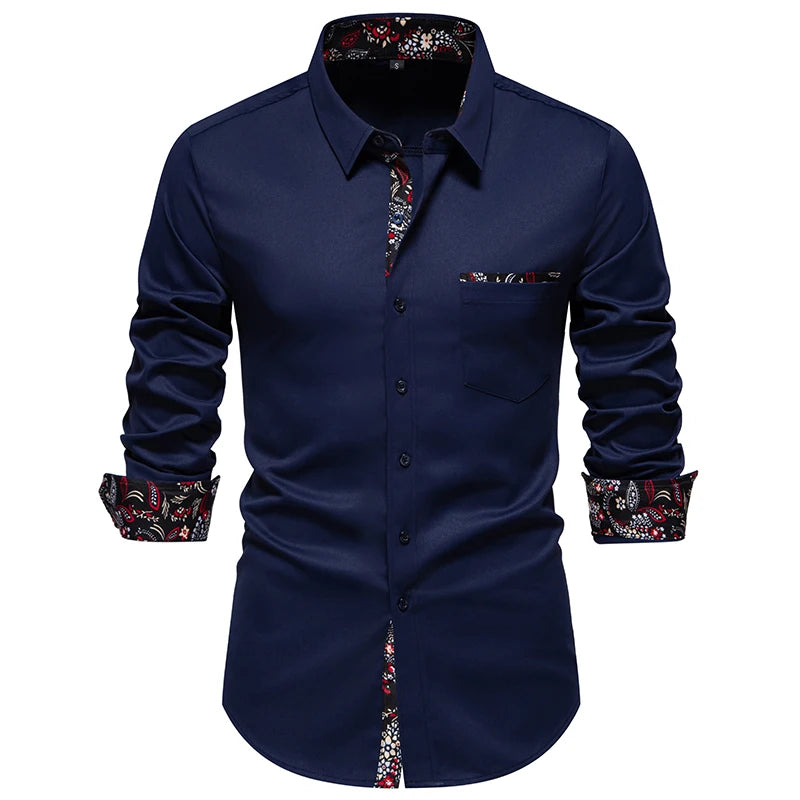 Men's fashion casual color contrast long sleeve shirt dating play business reception