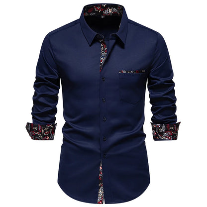 Men's fashion casual color contrast long sleeve shirt dating play business reception