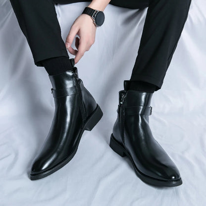 2024 high-quality new ankle boots with side zipper brown black classic business casual party personalized buckle men's shoes