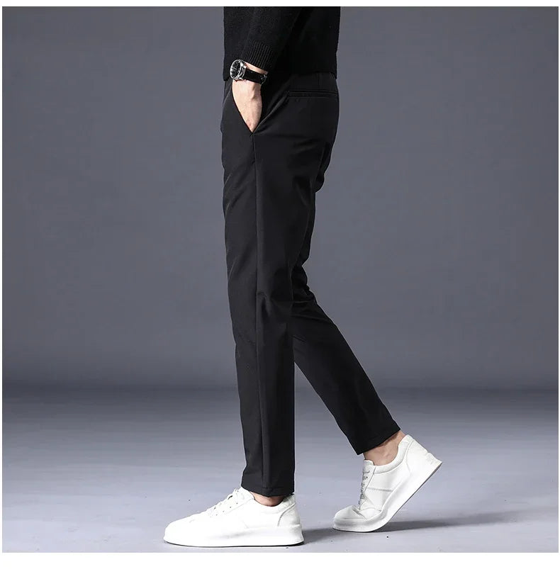 Spring Summer Thin Men's Business Casual Pants High Elastic Jogger Slim Straight Korean Brand Trousers Clothes Black Gray Blue