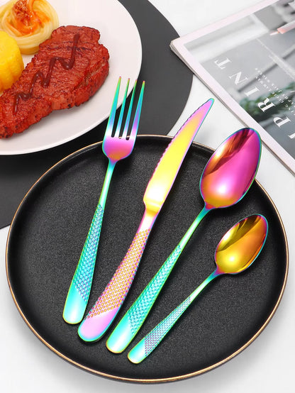 24pcs Stainless steel knife, fork and spoon tableware set, home 6-person dinner tableware, hotel and restaurant available