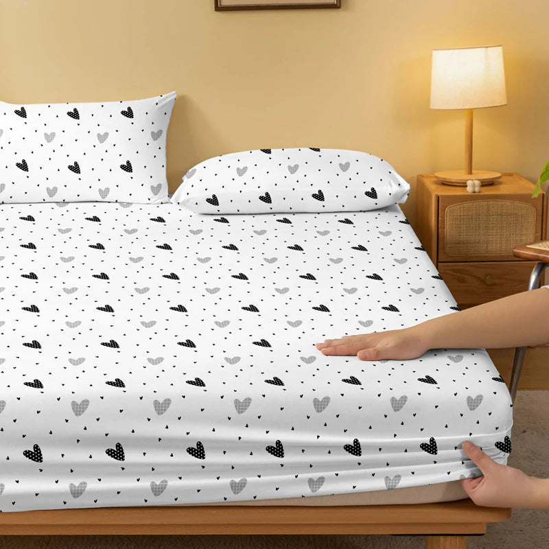 1 Piece of White Bottom Heart Love Patterned Matte Bedsheet, Bedroom Printed Bedspread, Bedding (Excluding Pillowcases)