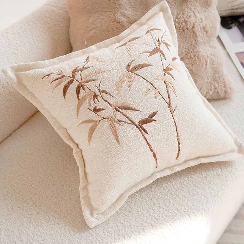 30X50/45x45CM Embroidered Bamboo Leaf Throw Pillow Cover Stamping Waist Cushion Cover Decor Home Decorative Pillowcase