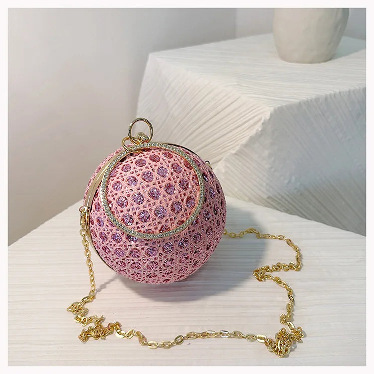 Sparkly Round Evening Purses for Women Shiny Diamonds Handbag Unusual Party Mini Small Bags Fashion Luxury Shoulder Bag Woman