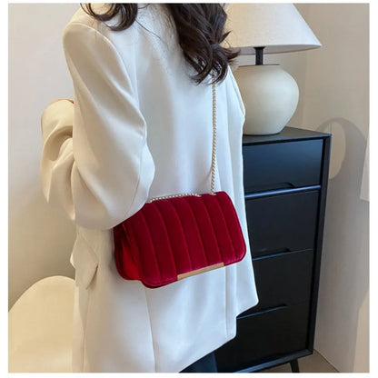 Luxury Red Velvet Crossbody Bags For Women Designer Small Shoulder Handbags Chain Messenger Bag Lady Mini Purses Hand Bag