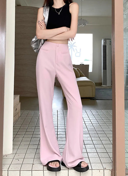 Black Elegant Casual Flare Pants Women Button Korean Style Fashion Long Pants Female High Waist Vintage Designer Pants 2023 New