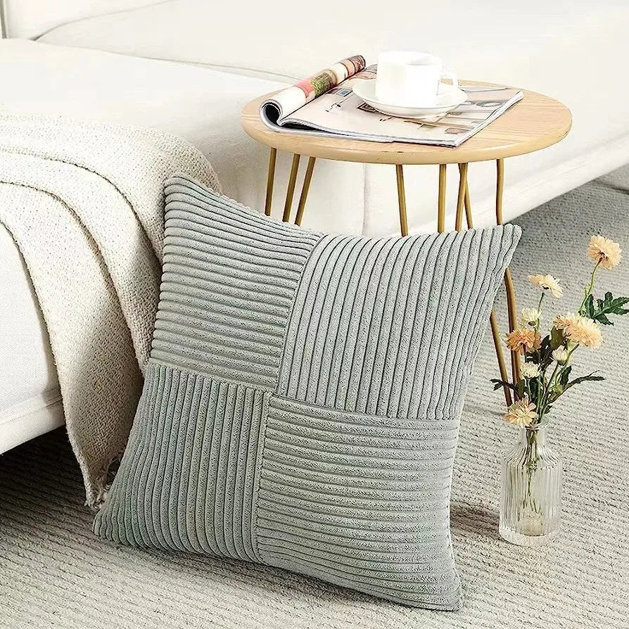 Spliced Throw Pillow Cover Corduroy Cushion Cover Beige Solid Pillowcase Home Decor for Sofa Living Room Bed Lumbar Pillow Cover